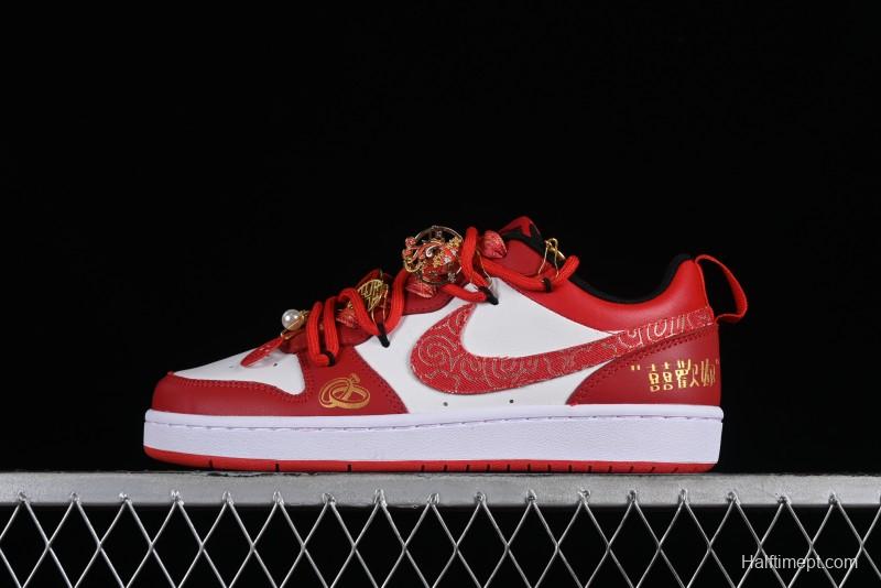 Nike Court Borough Chinese Traditional Style - Happy Marriage Custom Low-Top Skateboarding Shoes Non-Slip and Wear-Resistant - BQ5448-007