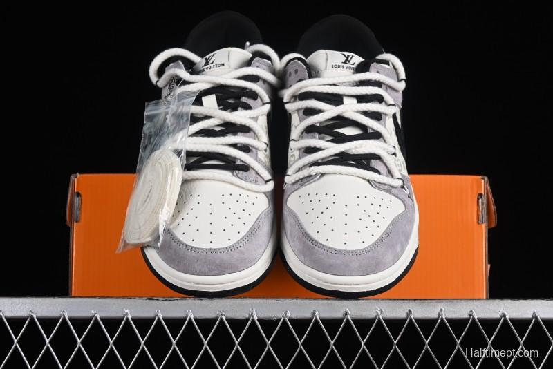 Nike SB Dunk Low LV Collaboration - Grey Pigskin Print Anniversary High-End Custom Low-Top Casual Sneakers - SJ2068-232
