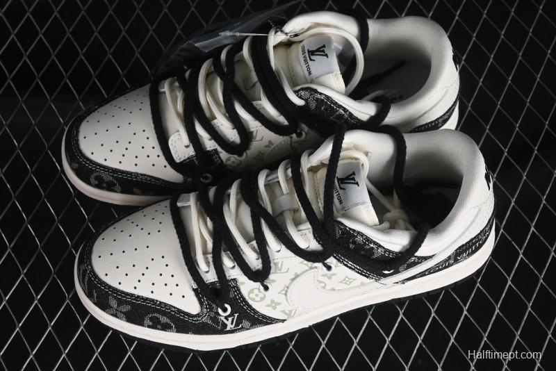 Nike SB Dunk Low LV Collaboration - Black Denim Print Anniversary High-End Custom Low-Top Casual Skate Shoes - SJ2068-238