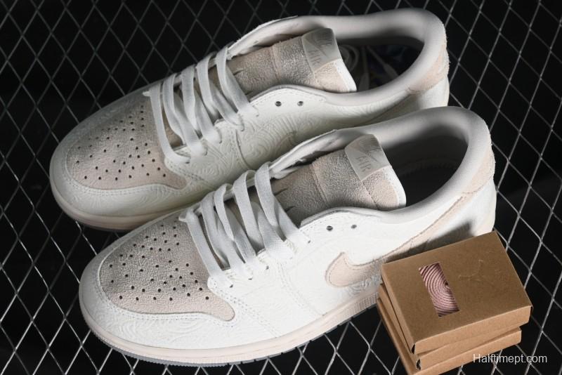 Nike CP3 x Air Jordan 1 Low AJ1 Floral Embossed White Casual Sneakers - FZ0455-200