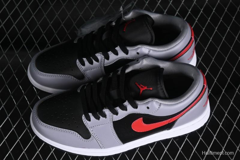 Nike Air Jordan 1 Low AJ1 Basketball Shoes in Grey Black with Red Swoosh - FZ4183-002