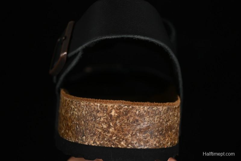 Birkenstock Birkenstock Sandals Series Black Leather with Soft Cushioning Cork Midsole - T.D4
