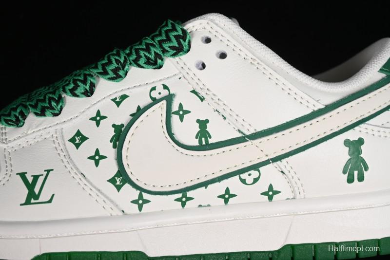 Nike SB Dunk Low LV Collaboration - Beige Green Glow in the Dark Violent Bear Anniversary High-End Custom Sneakers - SJ2068-241