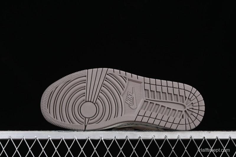 Nike Travis Scott x Fragment Design x Air Jordan 1 Low OG SP AJ1 LV Collaboration Light Grey Denim Low-Top Casual Sneakers - SJ2068-105