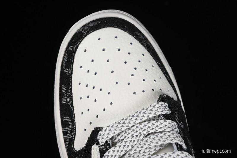 Nike Travis Scott x Fragment Design x Jordan Air Jordan 1 Low OG SP AJ1 LV Black Denim Print Low-Top Casual Sneakers - SJ2068-008