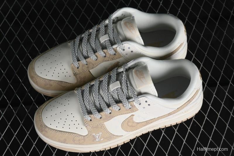 Nike SB Dunk Low LV Collaboration - Khaki Denim Anniversary High-End Custom Low-Top Casual Skate Shoes - XP3802-337