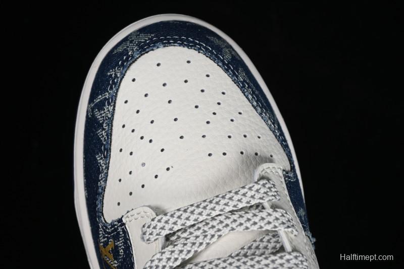 Nike SB Dunk Low LV Collaboration - Blue Denim Print Anniversary High-End Custom Low-Top Casual Sneakers - FC1688-162