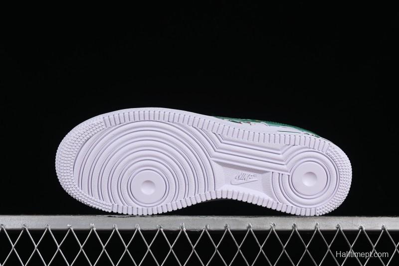 Nike Air Force 1 '07 Low Witch Collaboration Custom Leather Sneakers with Skull and Gradient White-Green Design - CW2288-111