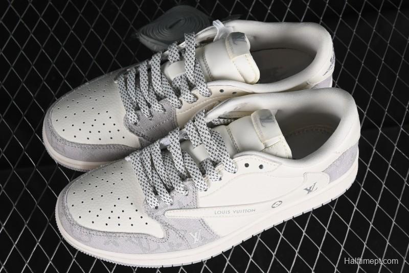 Nike Travis Scott x Fragment Design x Jordan Air Jordan 1 Low OG SP AJ1 LV Grey Denim Culture Casual Sneakers - LJ5188-004