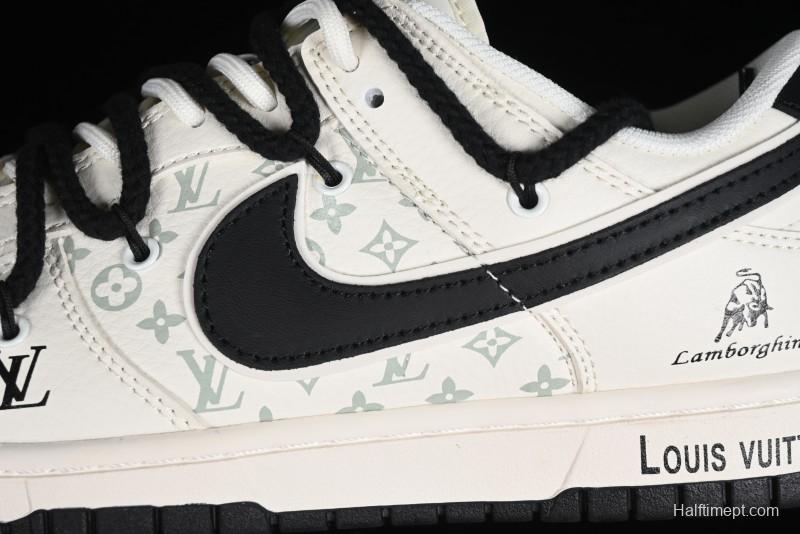 Nike SB Dunk Low LV Collaboration - Lamborghini Strap White Black Hook Anniversary High-End Custom Low-Top Casual Sneakers - SJ2068-261