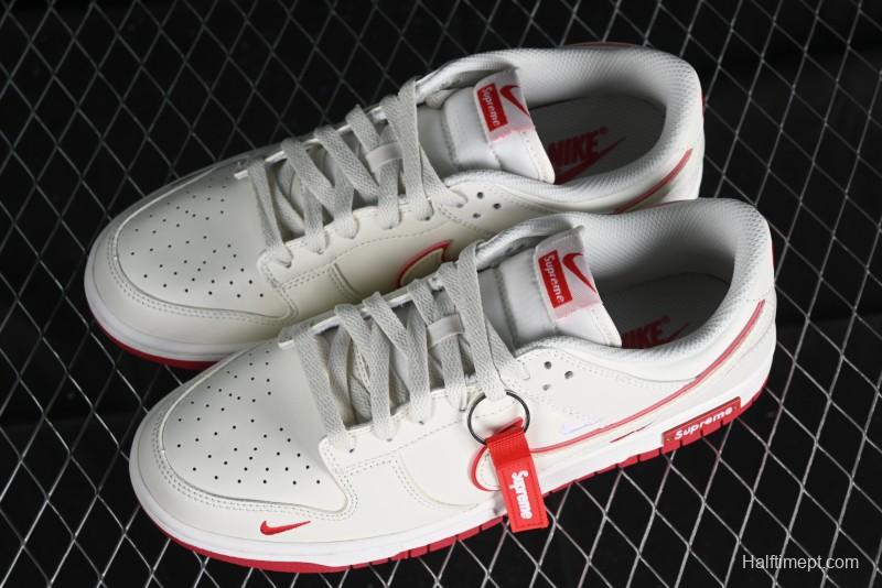Nike SB Dunk Low Supreme Collaboration - Beige Red Mini Swoosh Anniversary Custom Low-Top Casual Skate Shoes - DJ2024-004
