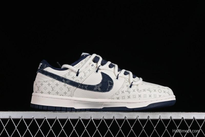 Nike SB Dunk Low LV Collaboration - Light Blue Check Print Anniversary High-End Custom Low-Top Casual Sneakers - SJ2068-249