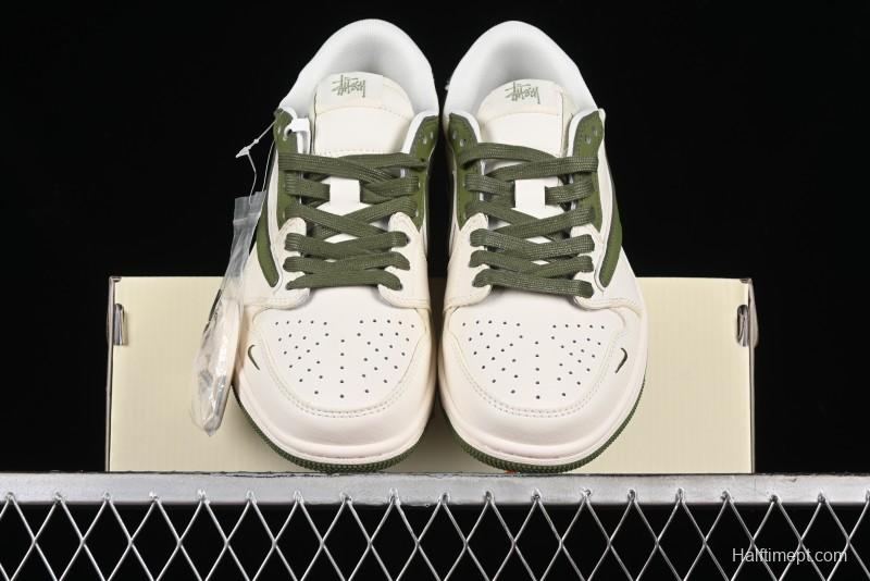 Nike Travis Scott x Fragment Design x Air Jordan 1 Low OG SP AJ1 Retro Sneakers in Sail Military Green - DM6688-602