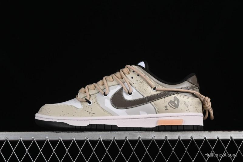Nike Dunk Low Panda Prank Summer Theme Love Khaki Pudding Milk Tea SB Strap Low-Top Casual Sneakers - CW1590-100