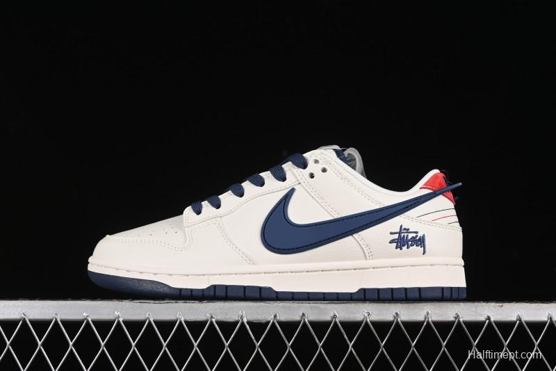 Nike SB Dunk Low Stussy Collaboration - Off White with Big Blue Swoosh Anniversary High-End Custom Low-Top Casual Skate Shoes - XY1688-009
