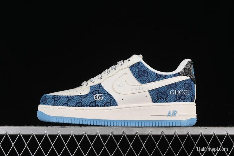Nike Air Force 1 '07 Low Gucci Collaboration - Blue Floral Print Casual Sneakers - BB9577-101