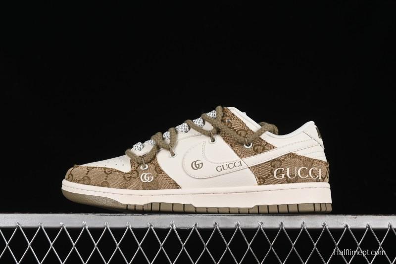 Nike SB Dunk Low Gucci Collaboration - Yellow Denim with Subtle Pattern and White Swoosh Anniversary High-End Custom Low-Top Casual Sneakers - SJ2068-273
