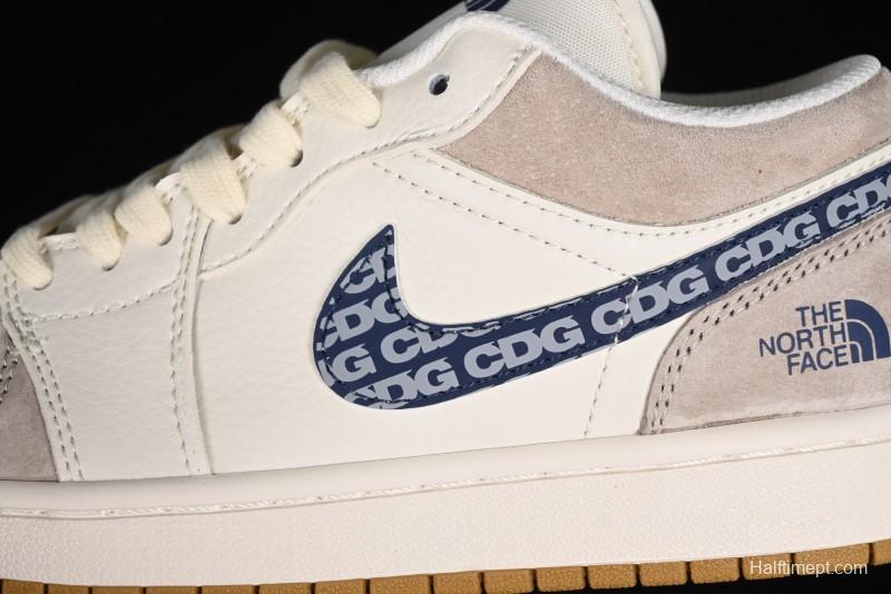 Nike Air Jordan 1 Low AJ1 The North Face Collaboration - White Grey Brown Custom High-End Basketball Shoes - LJ6688-001