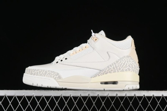 Nike Air Jordan 3 Retro Cactus Jack Collaboration High-Top Basketball Shoes with Soft Napa Leather and Visible Air Cushion - 136064-668