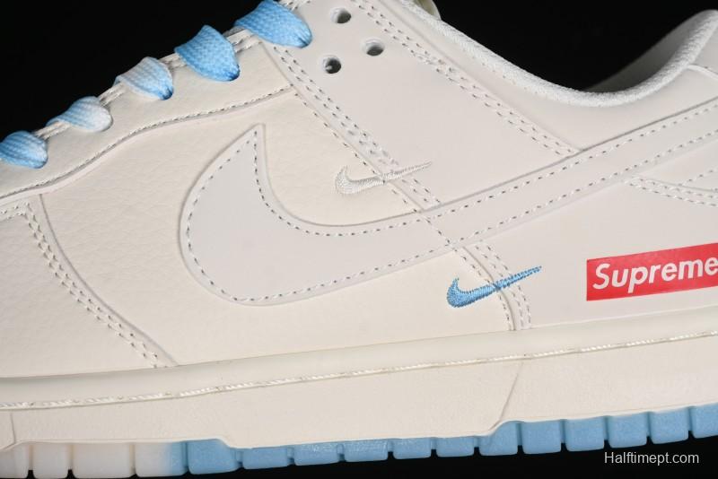Nike SB Dunk Low Supreme Collaboration - Light Blue Double Swoosh Anniversary Customized Low-Top Casual Sneakers - BB8675-108