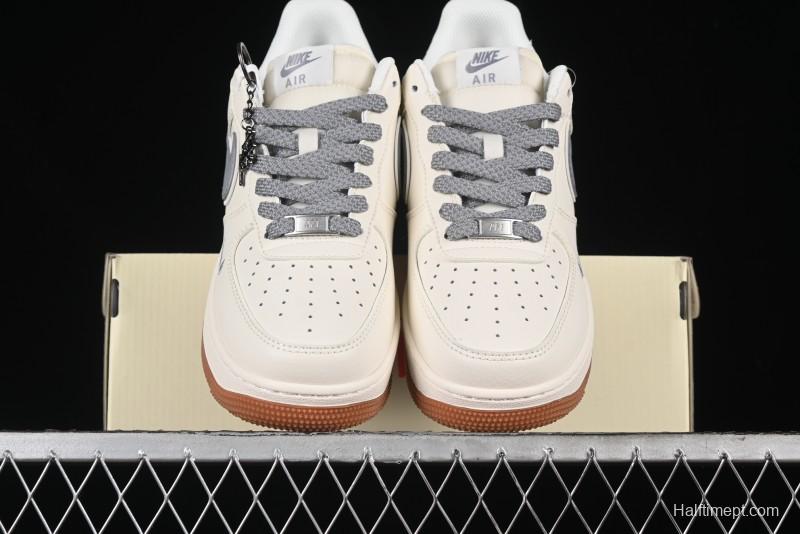 Nike Air Force 1 '07 Low Stussy Collaboration - Light Bone Gum Sole Casual Sneakers - XZ5688-003