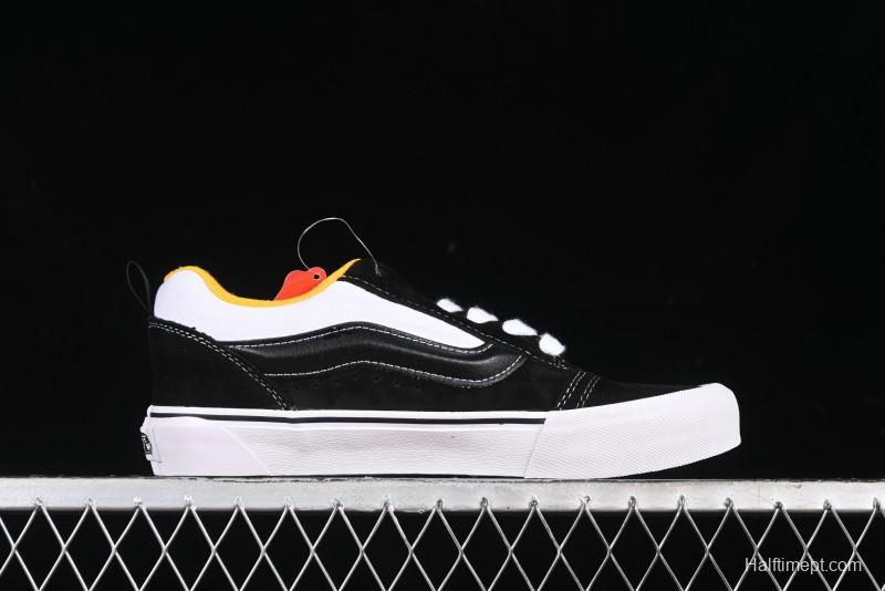 Vans Knu Skool Low-Top Retro Casual Vulcanized Slip-On Sneakers in Black White Yellow - VN000D6C6RJ