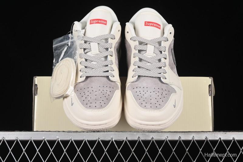Nike Air Jordan 1 Low Supreme Collaboration - Dual-Tone Beige/Grey Retro Basketball Shoes - SJ9950-030