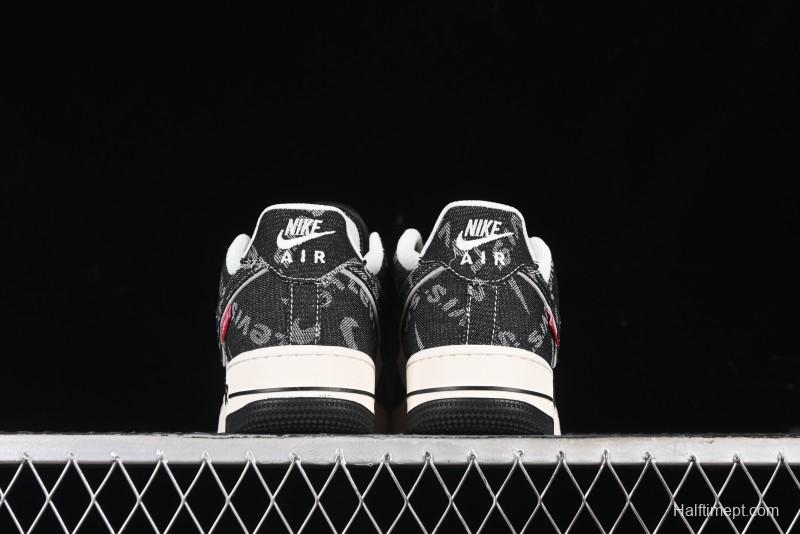 Nike Air Force 1 '07 Low Levi's Collaboration Double Swoosh Beige Black Casual Sneakers - SJ6698-001
