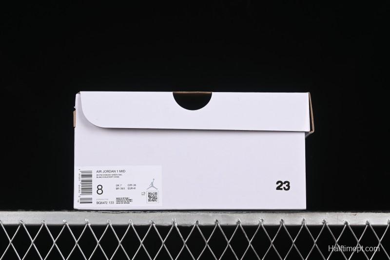 Nike Air Jordan 1 Mid Basketball Shoes in White/Oxidized Green - BQ6472-133