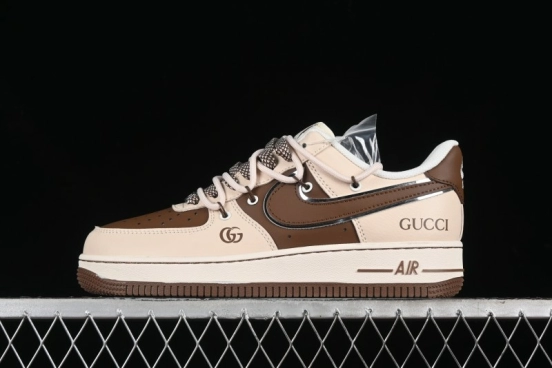 Nike Air Force 1 '07 Low Gucci Collaboration - Brown Coffee Drawstring Low-Top Casual Sneakers - SJ1198-400