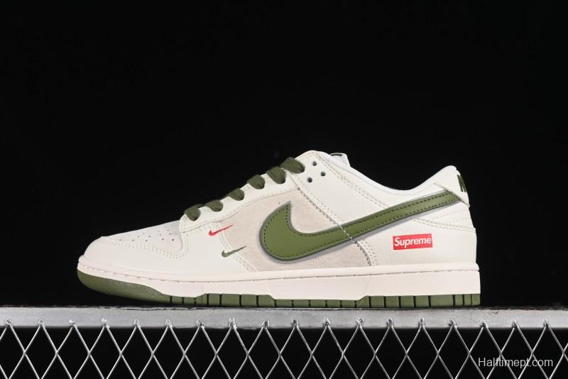 Nike SB Dunk Low Supreme Collaboration - Double Swoosh Beige Dark Green Anniversary High-End Custom Low-Top Casual Skate Shoes - XX2025-689