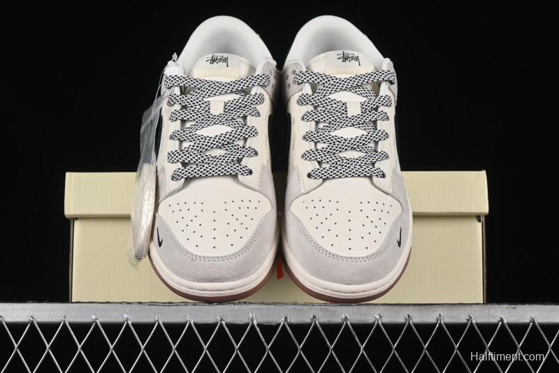 Nike SB Dunk Low Stussy Collaboration - Grey Black Checkerboard Gum Sole Anniversary Custom Low-Top Casual Skate Shoes - CF3688-031