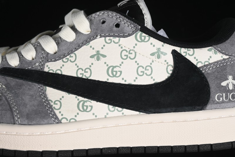 Nike Travis Scott x Fragment Design x Air Jordan 1 Low OG SP AJ1 Gucci Collaboration - Black Hook Dragonfly Low-top Casual Sneakers - SJ2068-137