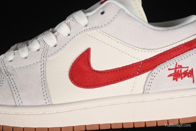 Nike Air Jordan 1 Low Stussy Collaboration - Pink Pig Retro Low-Top Basketball Shoes - SJ9950-023