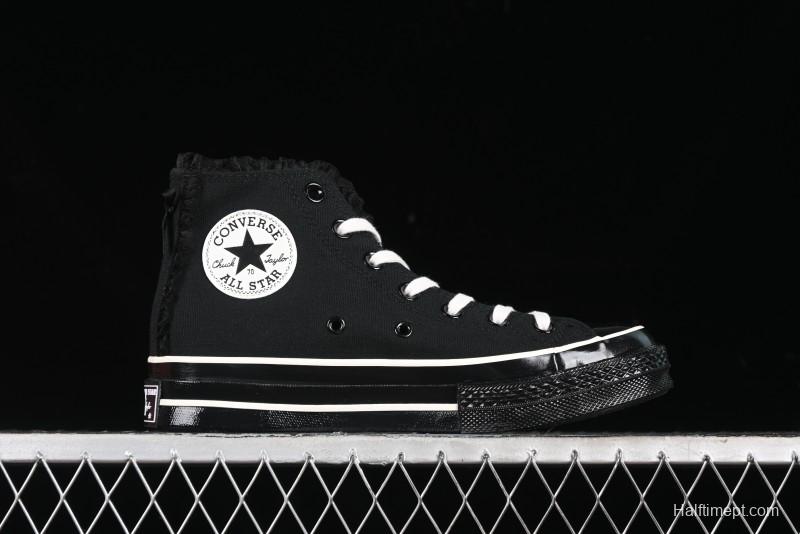 Converse Chuck 1970s High Top Canvas Shoes in Black Lace Punk Style - A10026C