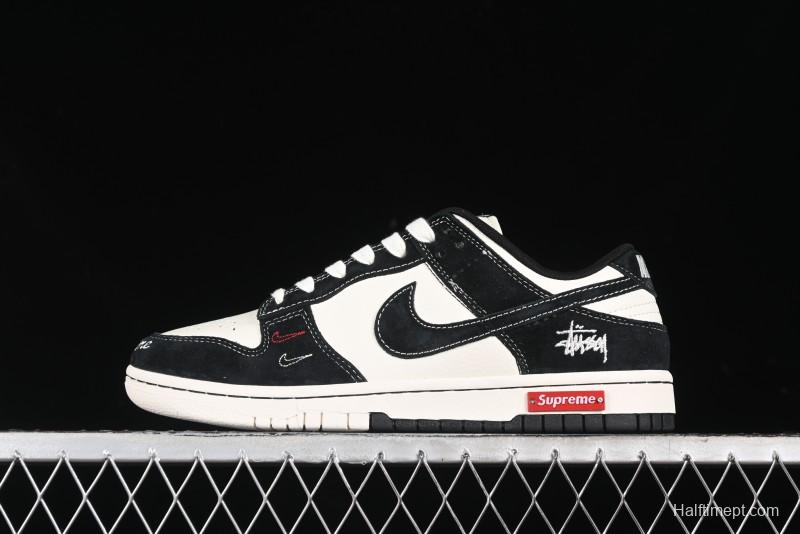 Nike SB Dunk Low Stussy Collaboration - Embroidered Black Swoosh Anniversary Custom Low-Top Casual Sneakers - MM1089-034