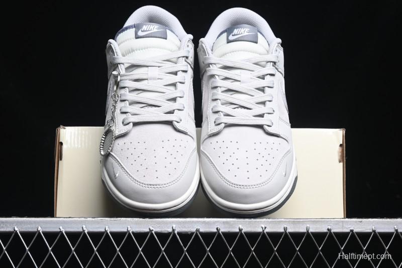 Nike SB Dunk Low Stussy Collaboration - Patchwork Grey Swoosh Anniversary Custom Low-Top Casual Skate Shoes - SF1029-403