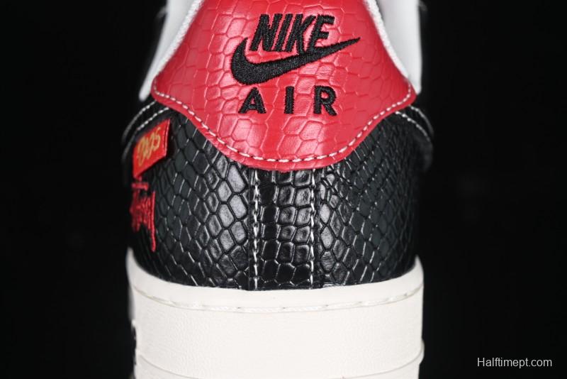 Nike Air Force 1 '07 Low Stussy Collaboration Year of the Snake Limited Edition Black Snake Dual-Color Casual Sneakers - HH7518-034