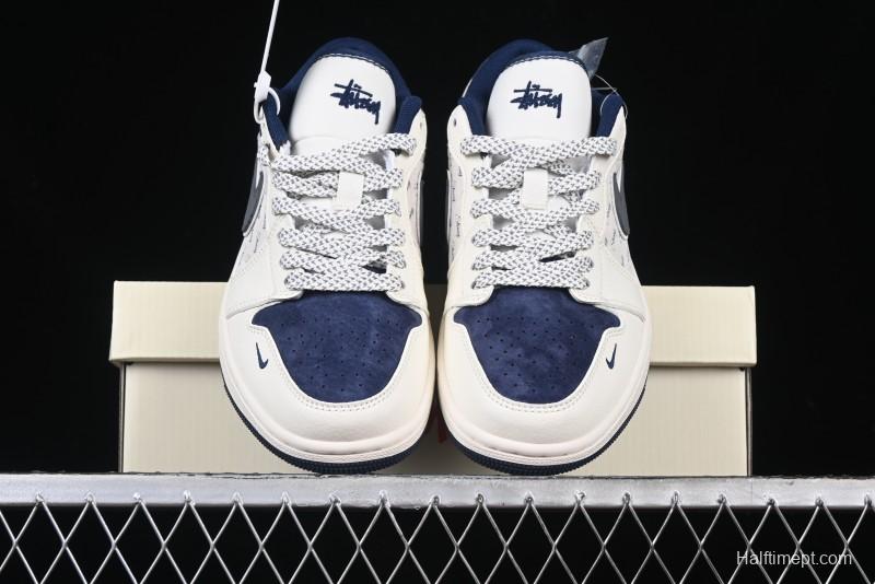 Nike Air Jordan 1 Low Stussy Collaboration - Grey Swoosh Retro Basketball Shoes - XS6086-001