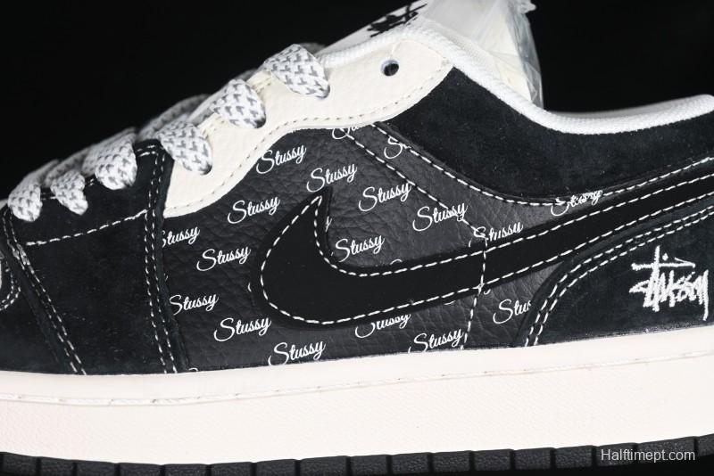 Nike Air Jordan 1 Low Retro Basketball Shoes Custom Stussy Black - FC1688-199
