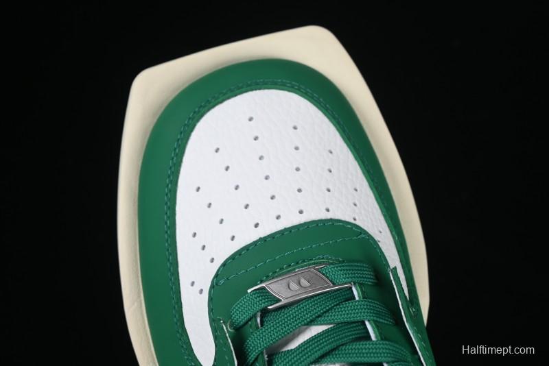 Choco Concert Leather Round Square Asymmetric Fashion Sneakers White Green - AJE5