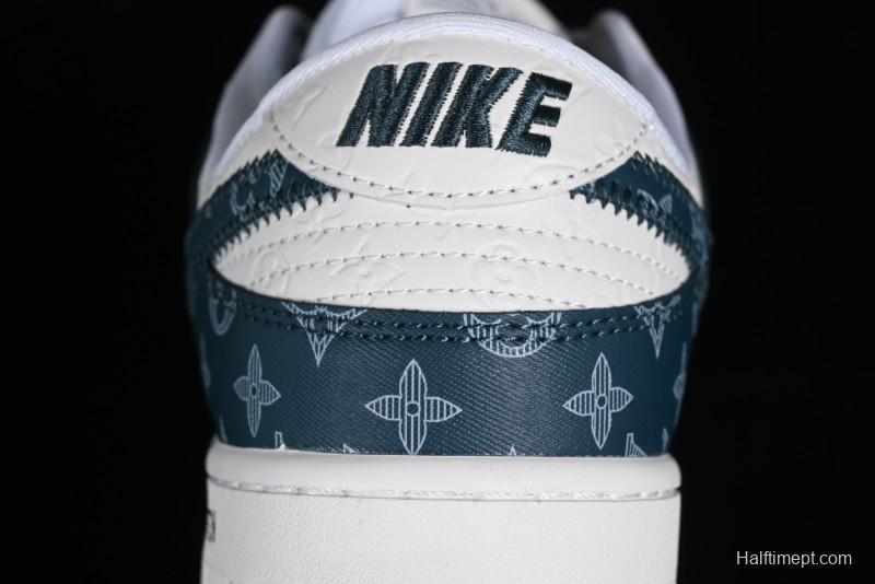 Nike SB Dunk Low LV Collaboration - Dark Blue Print Anniversary High-End Custom Low-Top Casual Sneakers - DQ1098-363