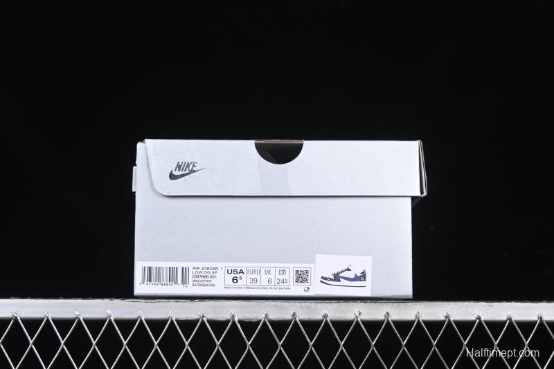 Nike Travis Scott x Fragment Design x Air Jordan 1 Low OG SP AJ1 MLB Collaboration White Blue Denim Low-top Casual Sneakers - DM7866-051