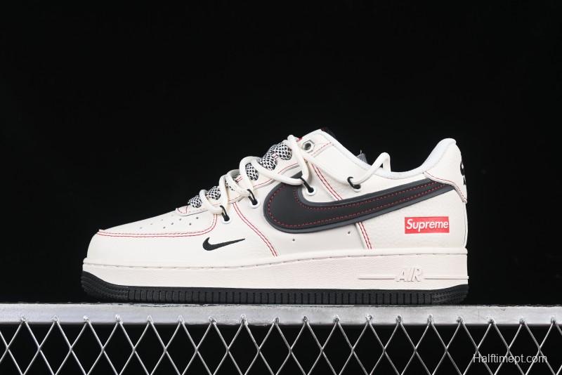 Nike Air Force 1 '07 Low Supreme Collaboration - Beige Red Lace-Up Low-Top Casual Sneakers SJ1198-104