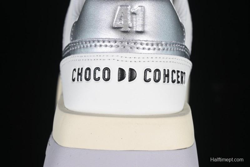 Choco Concert Leather Asymmetrical Fashion Sneakers Silver White - AJE5