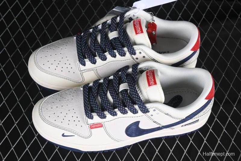 Nike SB Dunk Low Supreme Collaboration Grey Blue Woven Label Anniversary High-End Custom Low-Top Casual Skate Shoes - BB7518-026