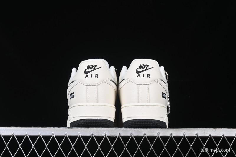 Nike Air Force 1 '07 Low Supreme Collaboration - Beige Black Double Swoosh Casual Sneakers - DF0188-019