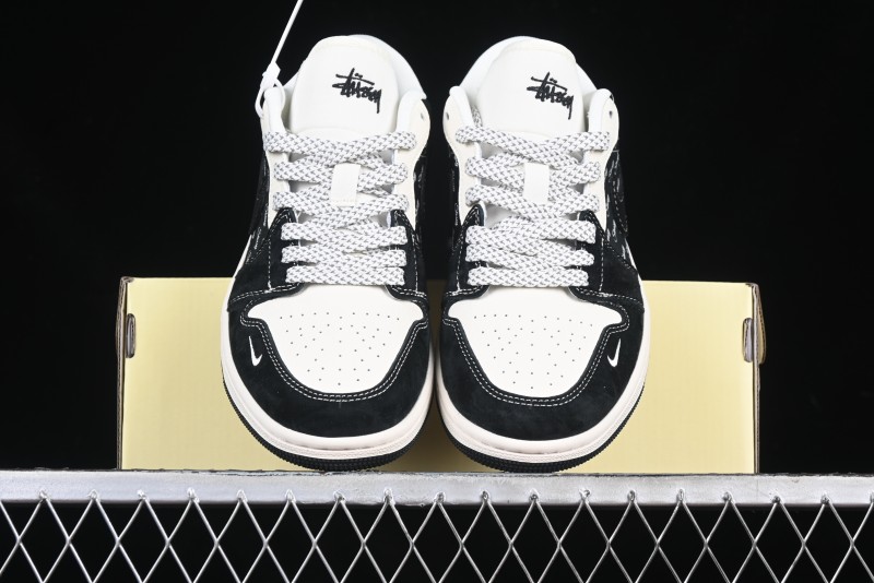 Nike Air Jordan 1 Low Retro Basketball Shoes Custom Stussy Black - FC1688-199