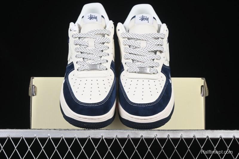 Nike Air Force 1 '07 Low Stussy Collaboration Dark Blue Suede White Swoosh Low-Top Casual Sneakers - XZ6188-673