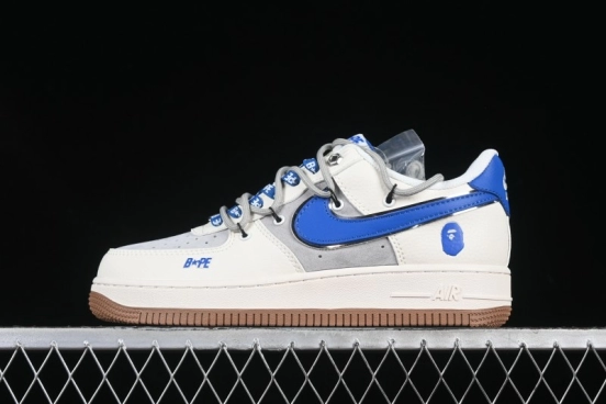 Nike Air Force 1 '07 Low Bape Collaboration Beige Blue Gum Pull Tab Casual Sneakers - SJ1198-112